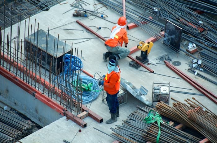 Construction site with structural steel reinforcement
